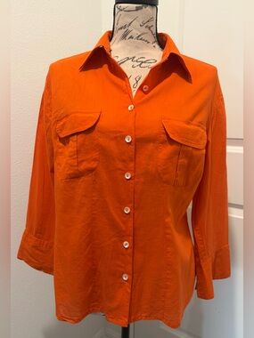 Vintage Heart Moon Star Classic Collar Bright Orange Button-Front Shirt